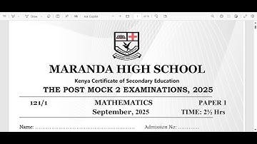 MARANDA HIGH SCHOOL 2025 POST MOCK, MATHEMATICS PAPER 1, SECTION 2
