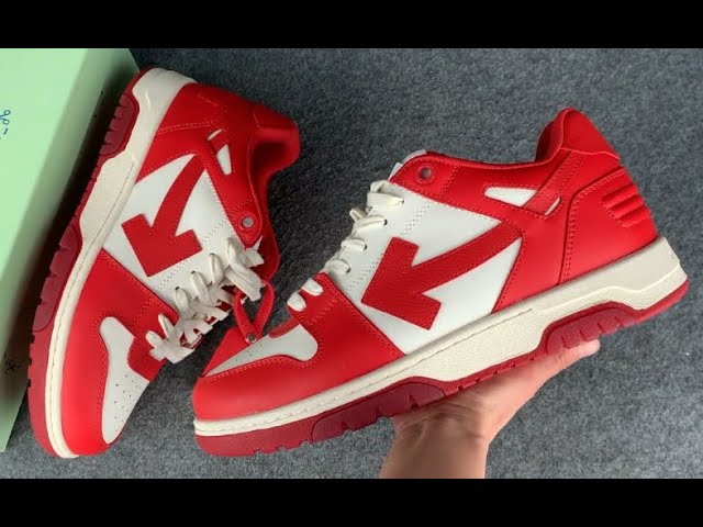 OFF-WHITE Red Out of Office Leather Sneakers On foot review 
