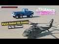 Rc blackhawk helicopter intercepts fms rc chevy apache 6wd truck at beautiful beach