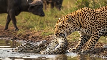Leopard bite on python at the riverbank