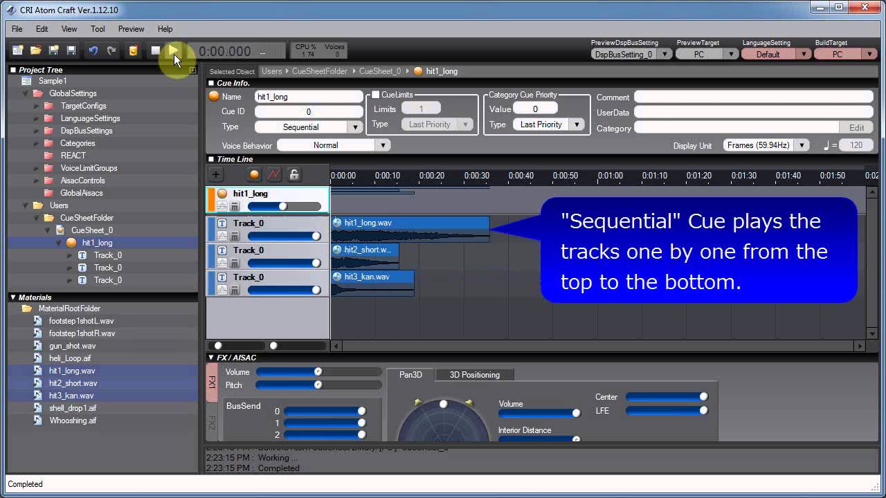 "adx2" Tutorial 2: Sequential playback in Cue (CRI Middleware)