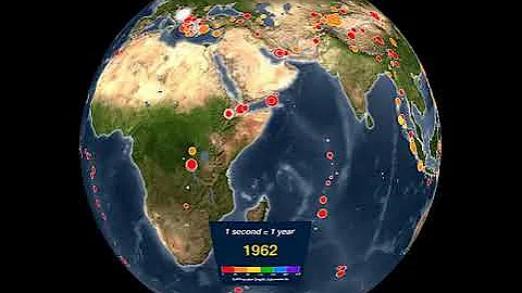 This animation shows all recorded earthquakes from 1901 - 2000.