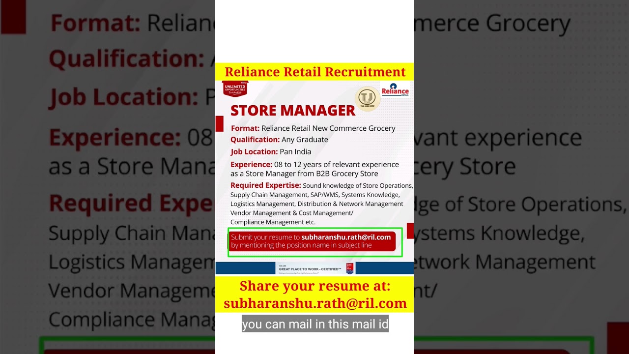 Reliance Retail Recruitment 2023 | Reliance Retail Jobs 2023 | Job in Kolkata | Job Vacancy 2023