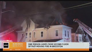 Woman jumps from second floor of burning Brockton home to escape fire
