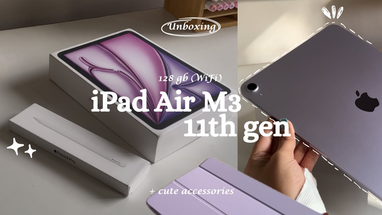 Ipad air 11” in purple unboxing + Apple pencil and accessories