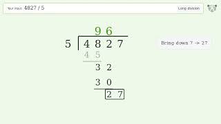 4827/5 Long Division — Step-by-Step | Tiger Algebra Solver