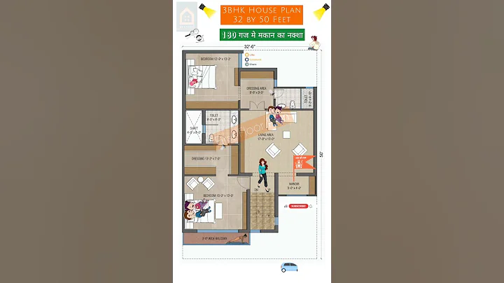 32 by 50 Feet House Plan, 3BHK Duplex House 180 sq yards
