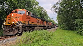 CSX empty ethanol train led by 2 BNSF &a NS past plane #4 on B&O Old Mainline 7/26/26