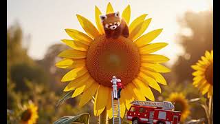 Cinematic 3D macro animation A 3 inch tall miniature rescue team using a tiny toy fire truck to res
