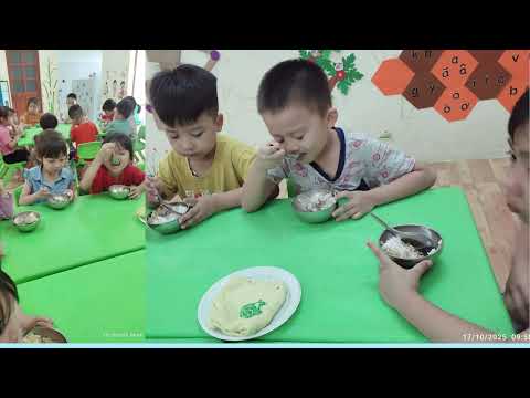 Khoảnh khắc bữa ăn vui vẻ của các bé lớp mẫu giáo 5-6 tuổi B trường Mầm non Gia Khánh.