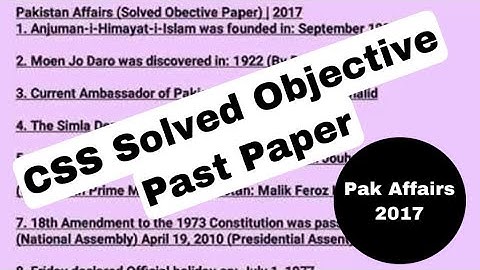 CSS Solved Objective Past Paper || Pakistan Affairs 2017 MCQS