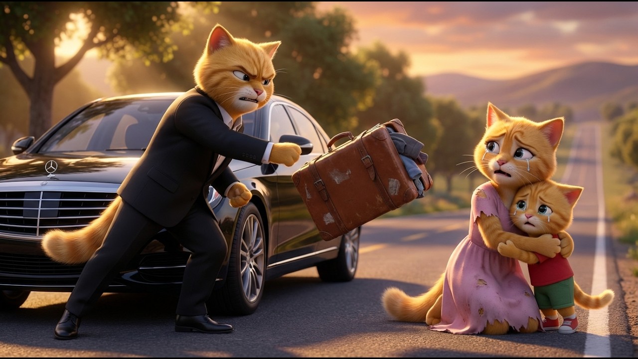 The mother cat tried to protect her kittens with her love P1