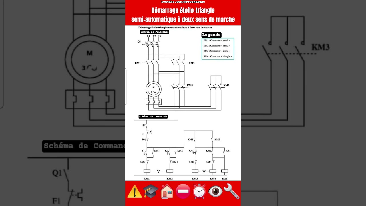 Démarrage étoile-triangle semi-automatique à deux sens de marche
