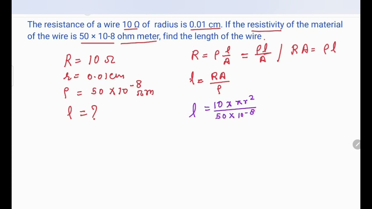 The Resistance Of A Wire 10 Of Radius Is 0 01 Cm If The Resistivity The Resistance Of A Wire 10 Of Radius Is 0 01 Cm If The Resistivity