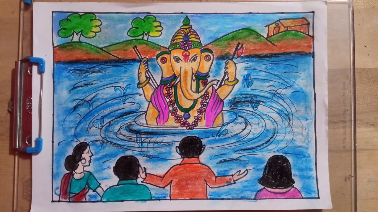 Ganpati Visarjan Special Memory Drawing | Ganesh Visarjan Drawing | Ganpati  Festival Drawing | - YouTube