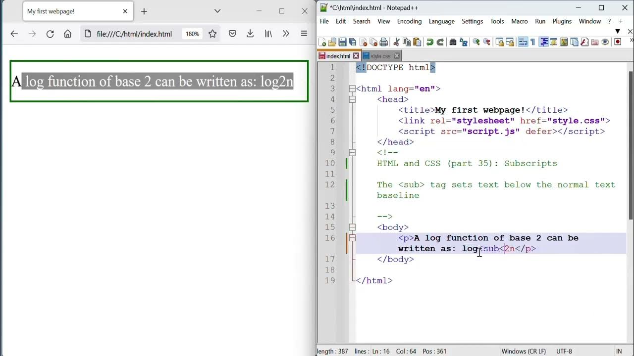 HTML and CSS (part 35): Subscripts - YouTube