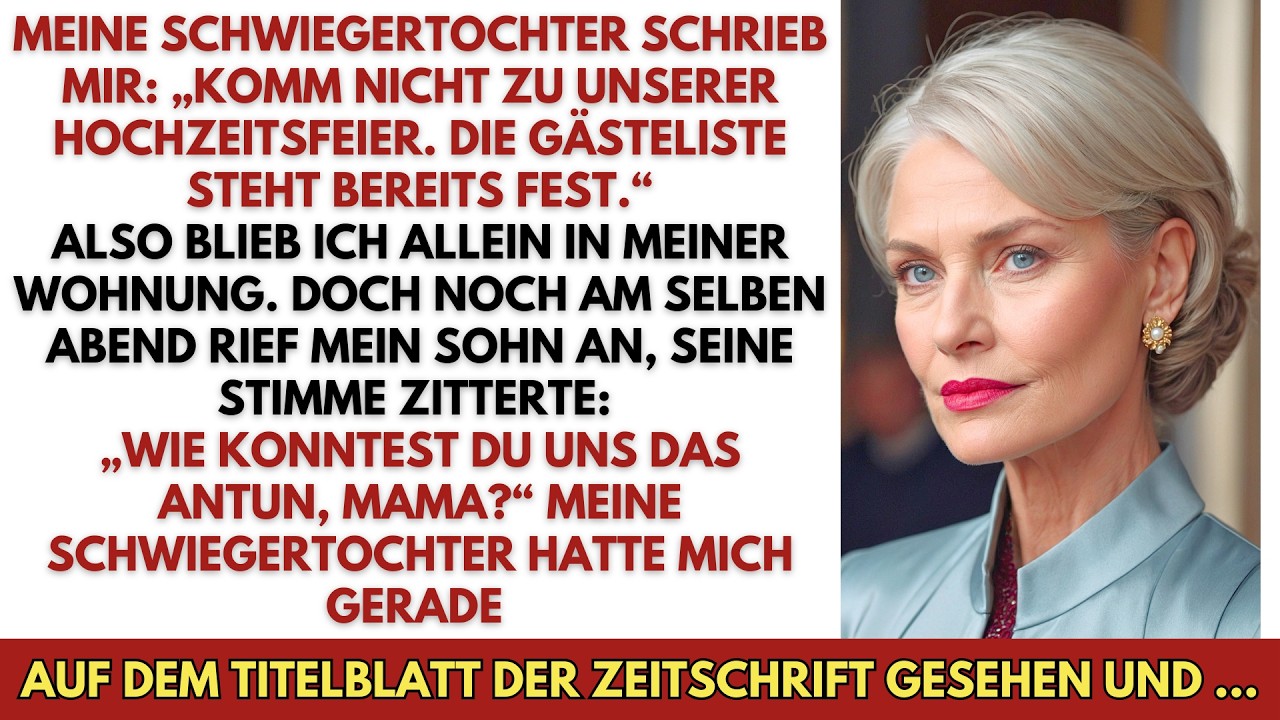 Am Abend vor der Hochzeit meines Sohnes schrieb mir seine Frau: „Komm nicht zur Feier, die Gästeliste ist voll.“ Ich hatte monatelang gespart für das Kleid, das nun ungetragen im Schrank hing....