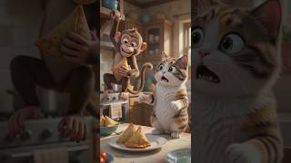 बंदर ने बिल्ला के समोसे चुरा लिया।#ai #anime #catshorts #viral ##youtubeshorts #cartoon