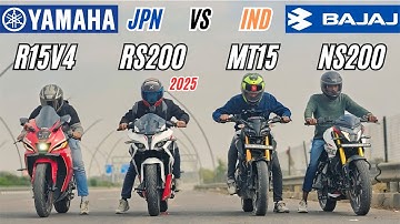 2025 BAJAJ PULSAR RS20 vs YAMAHA R15 V4 vs YAMAHA MT15 vs PULSAR NS200 🔥 | BAWAAL QUAD BATTLE😍