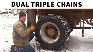 Installing Dual Triple Tire Chains on AWD Plow Dump Truck