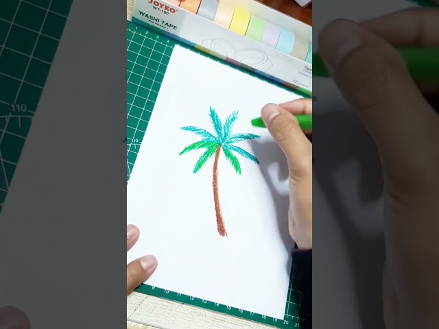 Drawing Coconut Tree With Oil Pastels #viral  #baariklanaa #drawing class=
