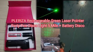 PLERIZA Rechargeable Green Laser Pointer Party Pen Disco Light 5 Mile + Battery Disco