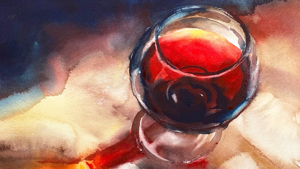 Watercolor of red wine in a glass [member painting together] YouTube