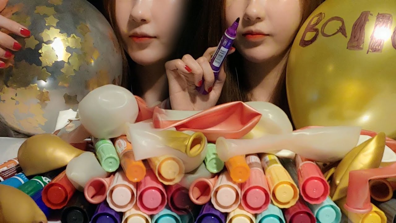 [ASMR] 풍선불기, 풍선에 마커로 글쓰기｜Blowing up balloon｜Balloon｜Rubbing｜Marker｜Writing on a balloon｜No talking