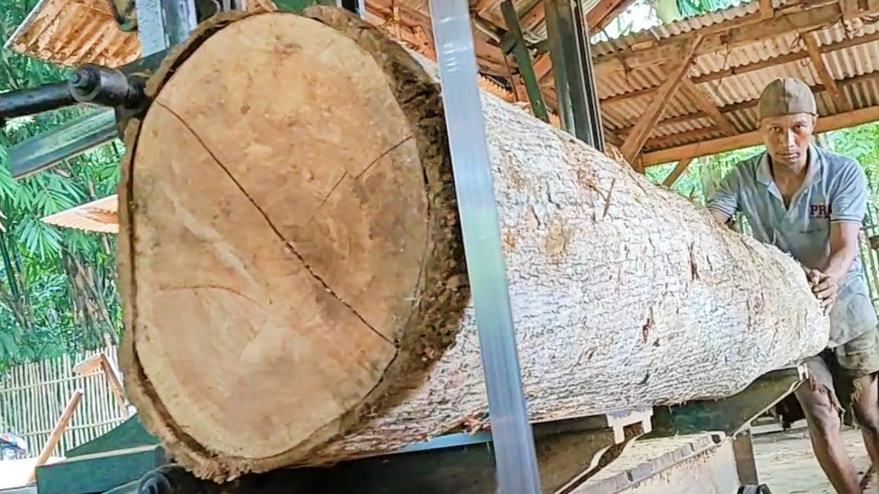 sawing old teak wood full of beautiful grain into super 8×15 blocks ...