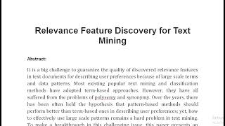 Relevance Feature Discovery for Text Mining