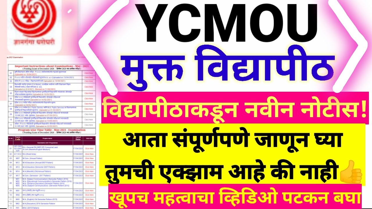 Ycmou May 2021 Exam New Update। Ycmou Repeater/Regular Exam Update
