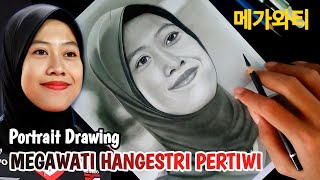 Drawing of the great female volleyball athlete MEGAWATI HANGESTRI (RED SPARKS) with pencil