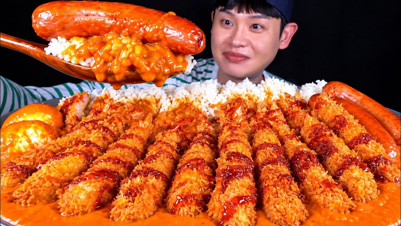 ASMR 매운카레밥🍛새우튀김 왕돈까스 소세지 삶은계란 먹방~!! 🌶️ EXTREMELY Spicy Curry Rice + Fried Shrimp & Sausage Mukbang! 