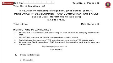 MSC FMM 1ST SEM PERSONALITY DEVELOPMENT AND COMMUNICATION SKILLS DEC 2018 | PTU