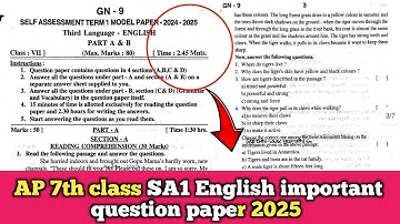 Ap 7th class SA1 English question paper 2025 || 7th English SA1 question paper 2025 || SA1 English 