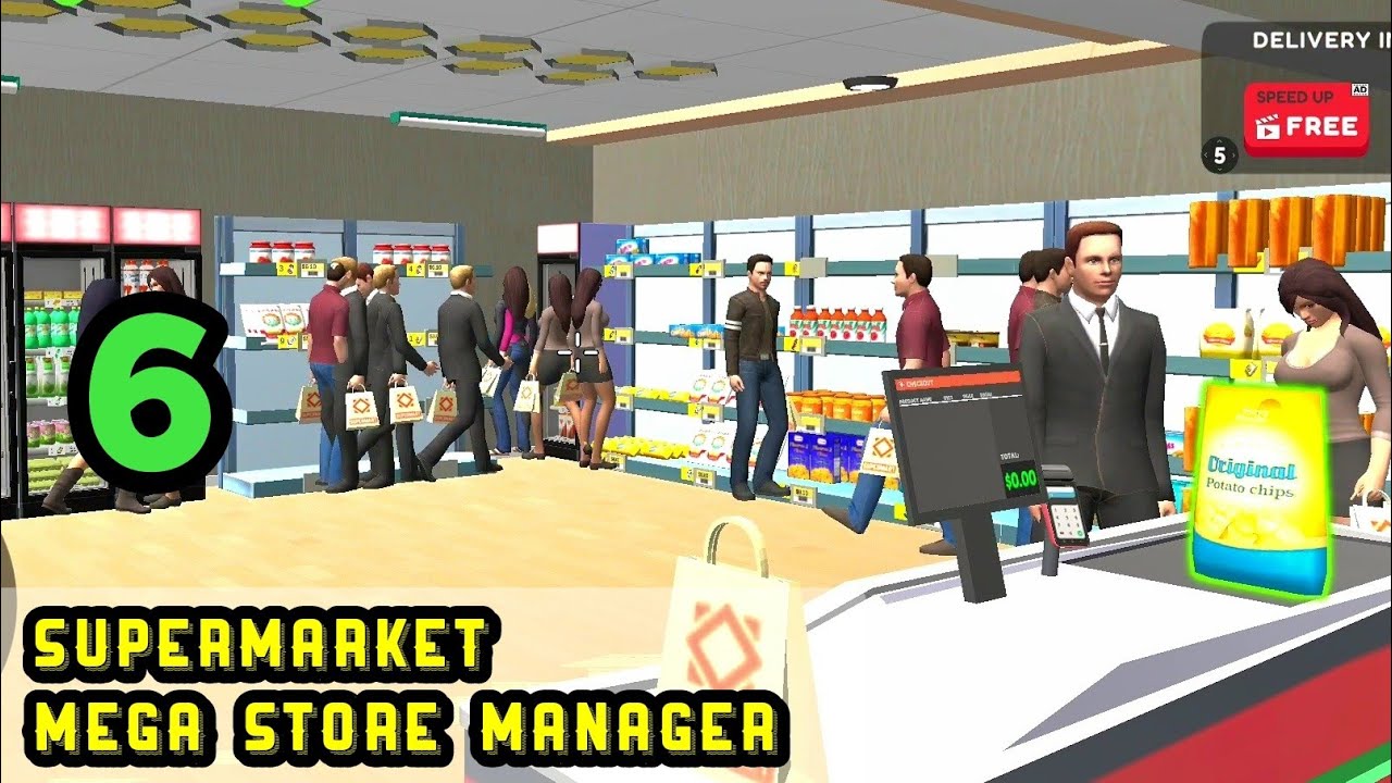 Supermarket Mega Store Manager. Many Customers, Buy New Shelves, Restock,Sell. iOS,Android Games.