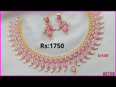 ????grand And Simple???? 1gram Gold Bridal Cz Necklace Sets And Cz Long Haram Designs With Price