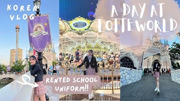 Korea Vlog // A day at Lotte World Adventure!!! // Rented school uniform, Lotteria, rides