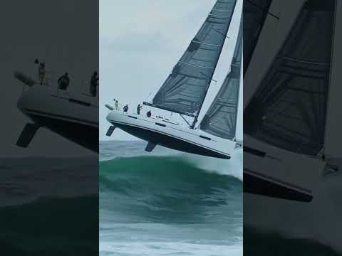 Racing Yacht Jumps A Giant Wave Epic Sailing Moment Racingyacht Flying Waves Oceanwonder 