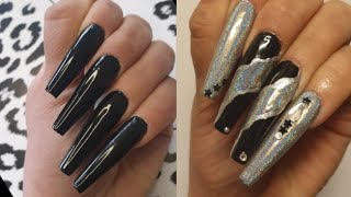 How to apply holographic powder on nails |Working with dark colors Tutorial|