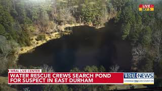 Crews search Durham pond for stolen car suspect