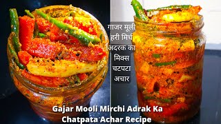 Gajar Mooli Hari Mirch Adrak Ka Chatpata Achar Recipe | गाजर मूली हरी मिर्च अदरक का मिक्स चटपटा अचार
