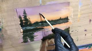 Sunset on the river, oil painting Time-Lapse