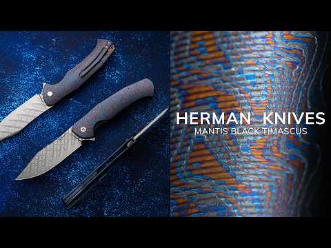 FOLDING KNIFE FOLDER MANTIS  FUTURON FORGE BLACK TIMASCUS FULL DRESS HERMAN KNIVES