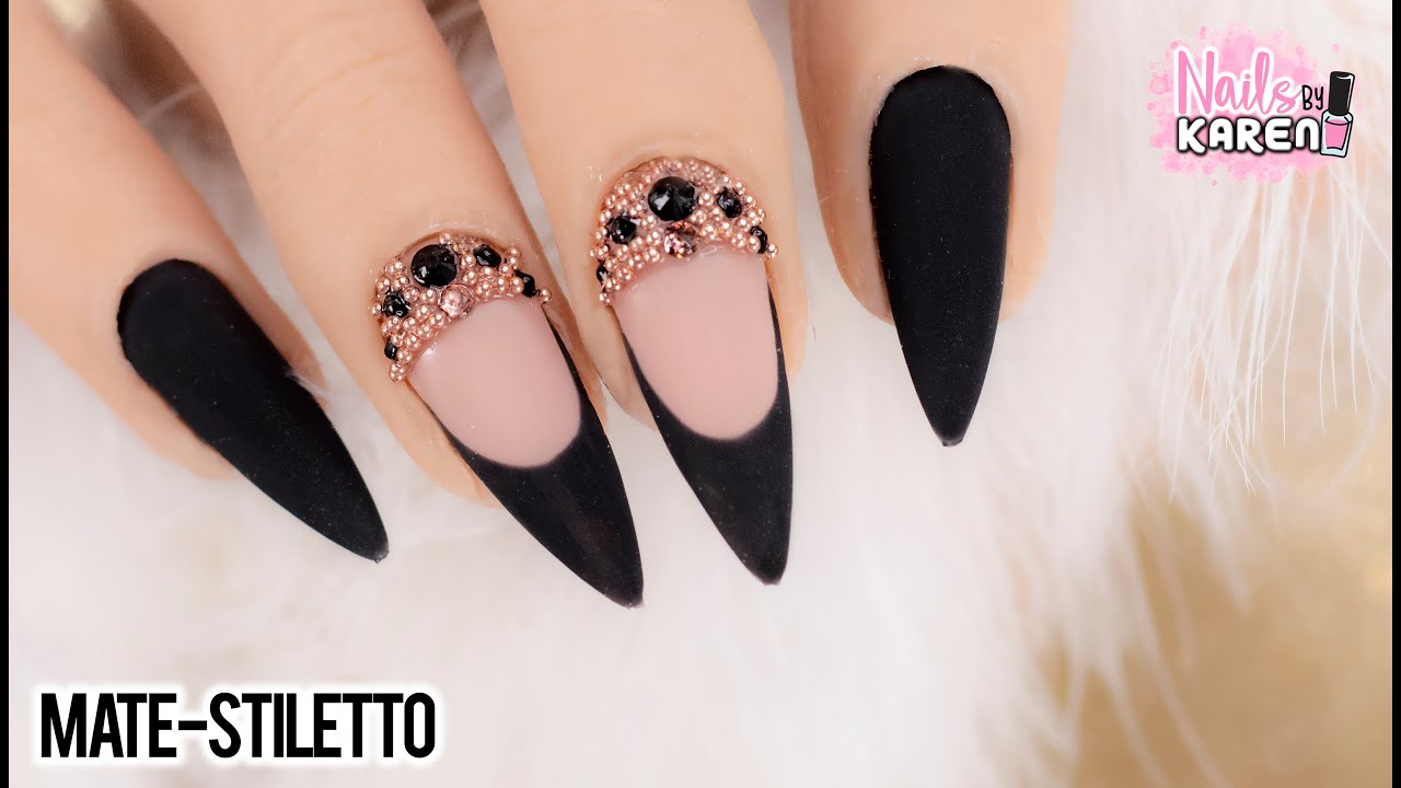 UÑAS NEGRAS con ROSE GOLD - MATE | Stiletto