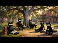 Bench for One. Black Cats Amber Vintage Noir Jazz under an Old Live Oak