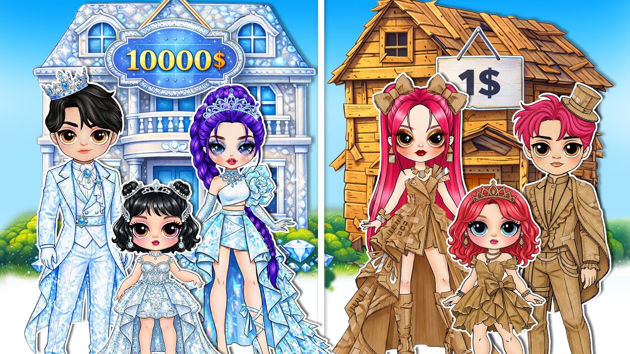 Cardboard Family vs Diamond Family! Huntrix & Saja Boys Fashion Battle | DIY Fashion Paper Dolls