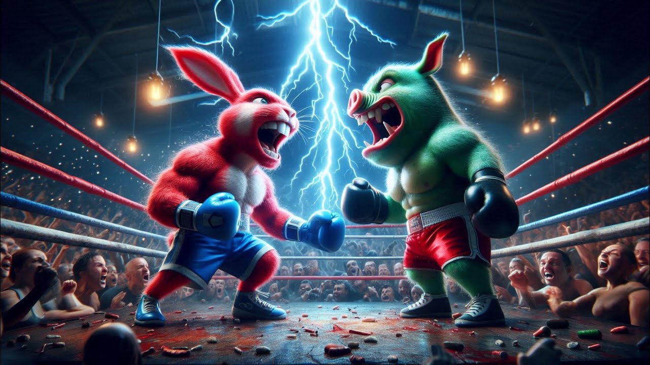 Pig 🆚 rabbit boxing suit pouching people cherr up - YouTube