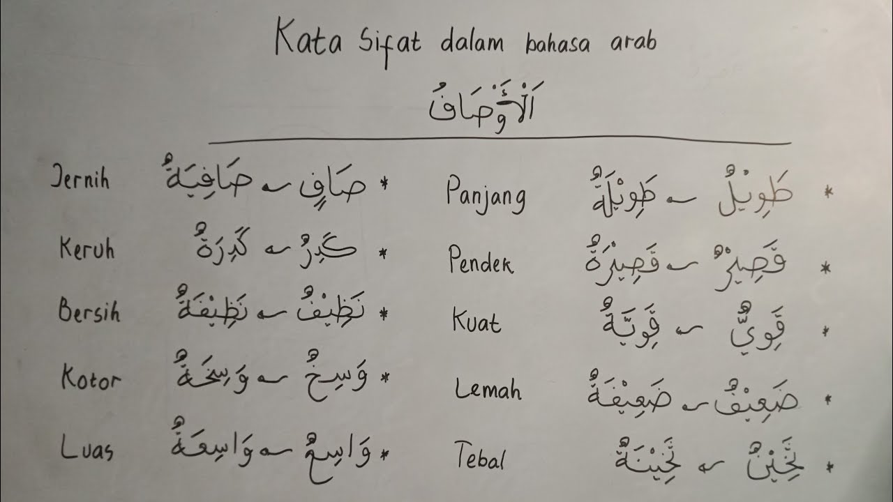 Beberapa Kata Sifat Dalam Bahasa Arab Kata Sifat Bahasa Arab Untuk