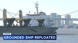 Grounded cargo ship freed after being stuck for days in Delaware River